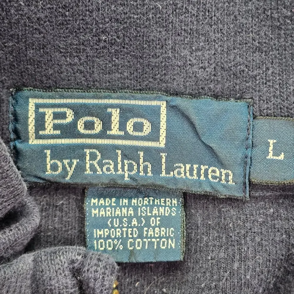 Vintage Polo Ralph Lauren 1/4 Zip Pullover Sweater Mens Large Navy Blue Pony